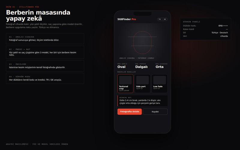 StillFinder Pro: yüz şekli analizi ve saç modeli önerisi ekranı
